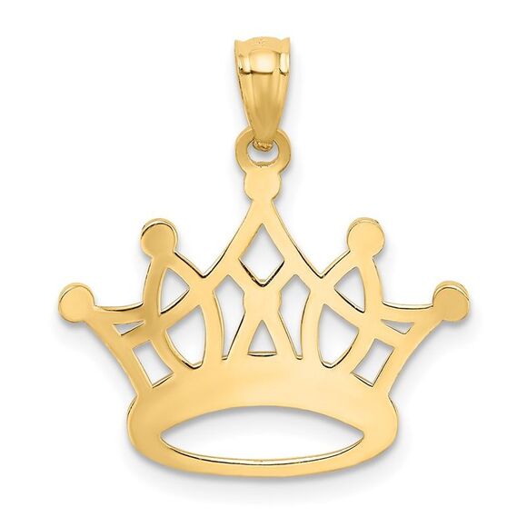 14k Yellow Gold and White Rhodium Crown Pendant, 20mm (3/4 inch)